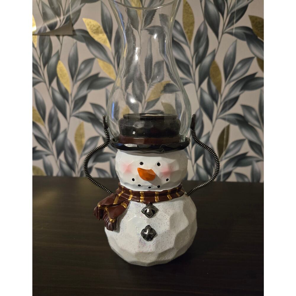 Snowman teal light lantern